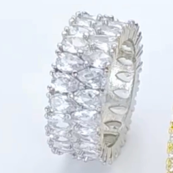 Double Row Cubic Zirconia Engagement, Wedding Band or Anniversary Ring, Sz 6 - Picture 2 of 7